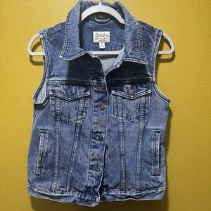 Vintage 80s‎ Cabela's Blue Jean Vest Womens Sz Medium Outdoors Denim Stone Wash